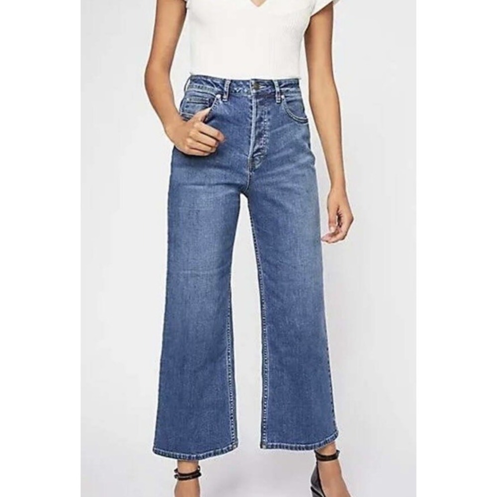 Free People Wales Wide Leg Crop Jeans Blue Size 26